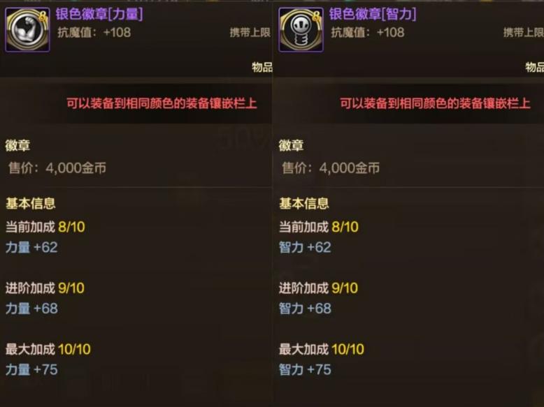 不同类型的徽章各等级能够带来多少提升3